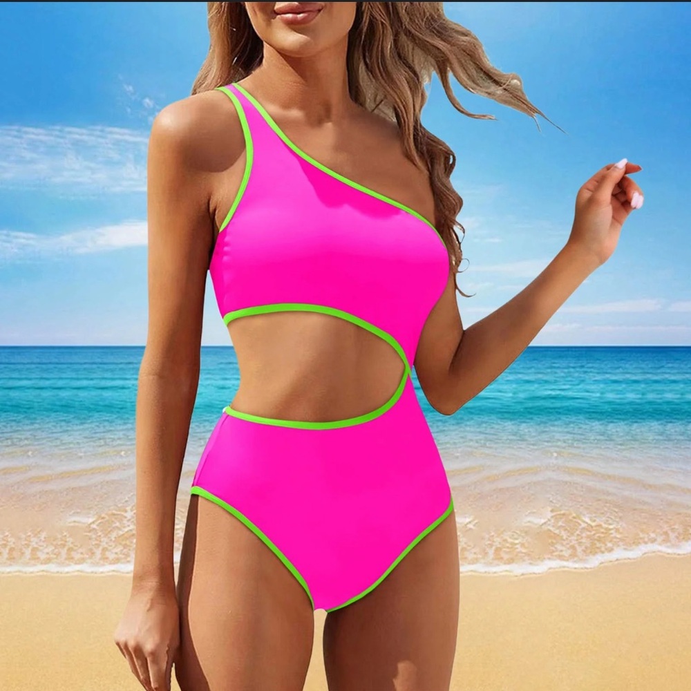 Cacique Pink and Green One-Piece Swimsuit